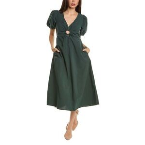MADEWELL Green Terri Poplin Cutout Puff-Sleeve Midi Dress NWT Size 00